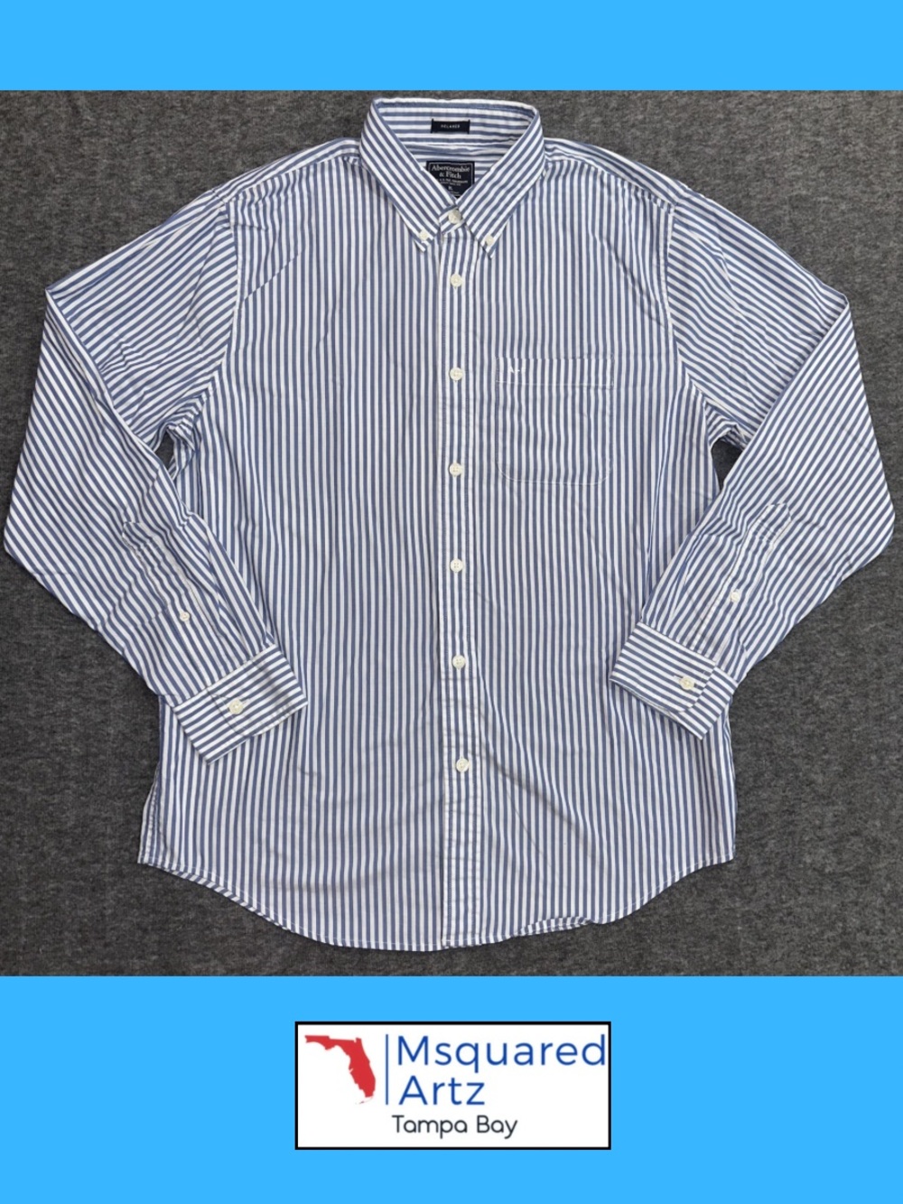 Abercrombie & Fitch Relaxed Button Down Shirt Mens XL Blue White Stripe Cotton